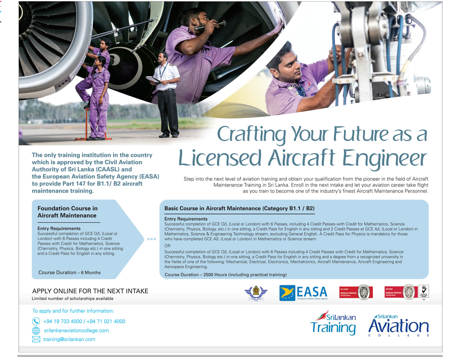 Foundation Course in Aircraft Maintenance, Basic Course in Aircraft Maintenance - SriLankan Aviation College  